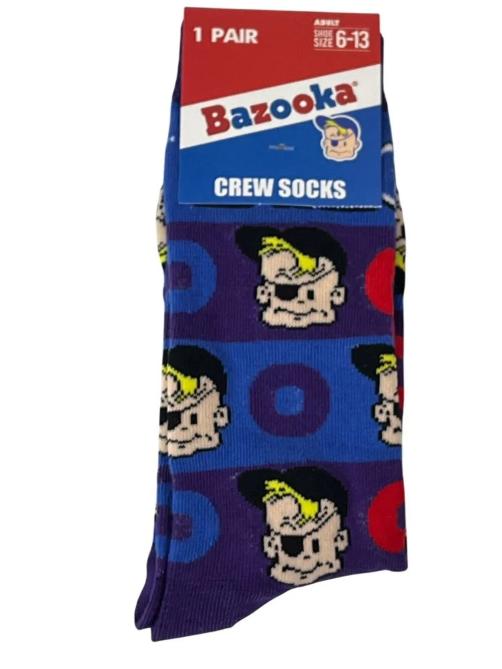 Bazooka Bubble Gum Crew Socks Purple Retro Candy Novelty Mens 6-12 NWT